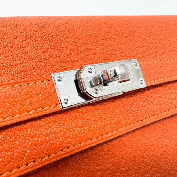 Hermes PHW Chevre Orange Poppy Kelly Longue Wallet - Picture 6 of 10